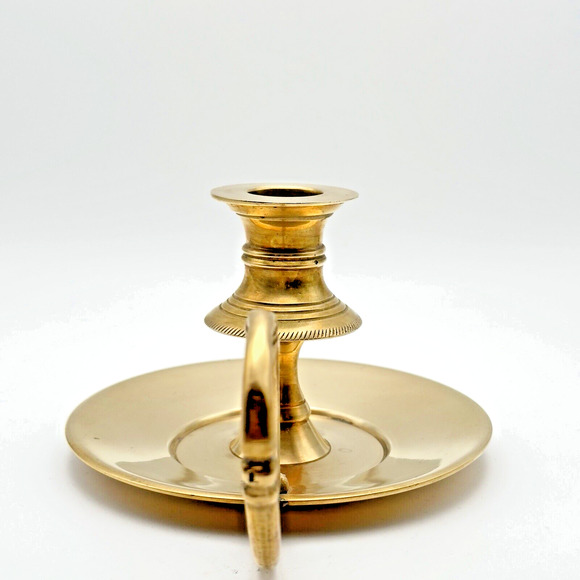 Vintage Solid Brass Chamber Style Taper Candlestick Holder Handle Heavy India - Picture 2 of 12